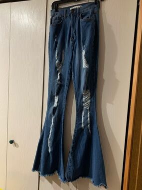 Highway Jeans Dark Blue Distressed Flare Jeans